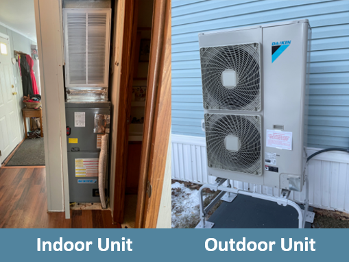 This is an example of what a heat pump system could look like on the inside and outside of your home. 